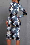 Casual Striped Print Tie Dye Contrast O Neck Printed Dresses