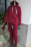 Casual Solid Patchwork Hooded Collar Long Sleeve Two Pieces