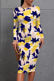 Casual Striped Print Tie Dye Contrast O Neck Printed Dresses
