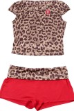 Casual Leopard Print Basic O Neck Short Sleeve Two Pieces