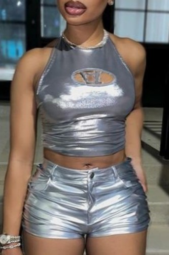 Sexy Solid Bandage Hollowed Out Backless Halter Tops