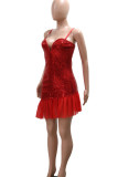 Sexy Solid Color Sequins Patchwork Backless Spaghetti Strap Sling Dresses
