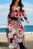 Casual Street Floral Print Pocket Contrast V Neck Printed Dresses