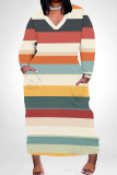 Casual Colorblock Pocket Patchwork V Neck Straight Plus Size Dresses