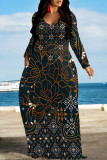 Casual Street Floral Print Pocket Contrast V Neck Printed Dresses