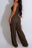 Casual Solid Color Basic O Neck Sleeveless Two Pieces