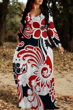 Casual Street Floral Print Pocket Contrast V Neck Printed Dresses