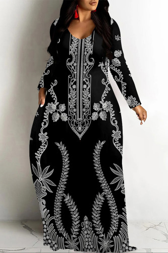 Casual Street Floral Print Pocket Contrast V Neck Printed Dresses