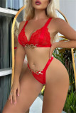 Sexy Solid Patchwork Metal Accessories Decoration Backless Lingerie
