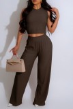 Casual Solid Color Basic O Neck Sleeveless Two Pieces