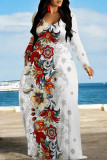 Casual Street Floral Print Pocket Contrast V Neck Printed Dresses