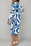 Casual Stripe Patchwork V Neck Wrapped Skirt Dresses