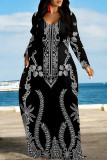 Casual Street Floral Print Pocket Contrast V Neck Printed Dresses
