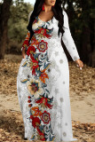 Casual Street Floral Print Pocket Contrast V Neck Printed Dresses