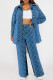 Casual Plaid Rhombus See-Through Turndown Collar Long Sleeve Two Pieces