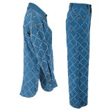 Casual Plaid Rhombus See-Through Turndown Collar Long Sleeve Two Pieces