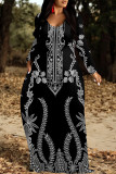 Casual Street Floral Print Pocket Contrast V Neck Printed Dresses