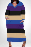 Casual Colorblock Pocket Patchwork V Neck Straight Plus Size Dresses