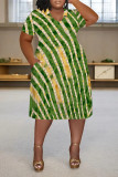 Casual Colorblock National Totem Print Pocket Contrast V Neck Printed Plus Size Dresses
