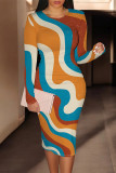 Casual Street Geometric Print Contrast O Neck Printed Dresses