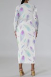 Casual Print Basic O Neck Long Sleeve Dresses