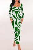 Casual Stripe Patchwork U Neck Wrapped Skirt Dresses