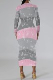 Casual Print Basic O Neck Long Sleeve Dresses