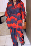 Casual Print Patchwork V Neck Plus Size Two Pieces