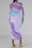 Casual Print Basic O Neck Long Sleeve Dresses