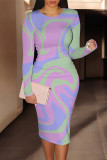 Casual Street Geometric Print Contrast O Neck Printed Dresses