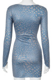 Sexy Print Patchwork O Neck Wrapped Skirt Dresses