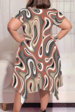 Casual Street Geometric Print Floral Print Pocket Irregular Contrast O Neck Irregular Plus Size Dresses