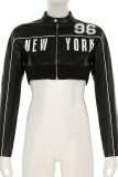 Daily Letters Patchwork Zipper Zipper Collar Outerwear