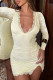 Sexy Solid Color Lace Patchwork Slit Deep V Neck Wrapped Skirt Dresses