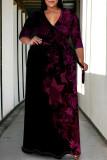 Casual Street Floral Print Camouflage Print Gradient Lace Up Contrast V Neck Printed Plus Size Dresses