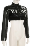 Daily Letters Patchwork Zipper Zipper Collar Outerwear