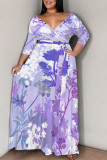 Casual Street Floral Print Camouflage Print Gradient Lace Up Contrast V Neck Printed Plus Size Dresses