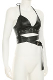 Sexy Solid Color Patchwork Backless Halter Two Pieces