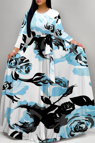 Casual Street Floral Print Butterfly Lace Up O Neck Printed Dresses