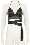 Sexy Solid Color Patchwork Backless Halter Two Pieces