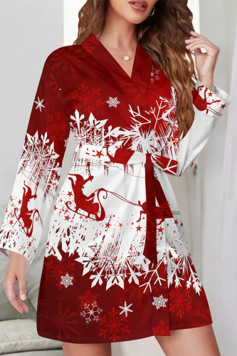 Daily Wapiti Snowflakes Santa Claus Santa Hats Print Lace Up Contrast Christmas Day Sleepwear