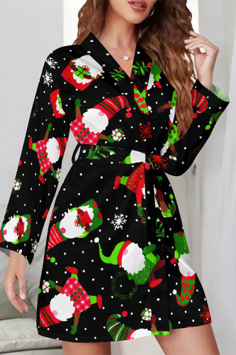 Daily Party Plaid Santa Claus Christmas Tree Print Lace Up Contrast Christmas Day Sleepwear