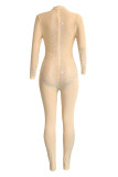 Sexy Hot Patchwork Hot Drilling See-Through Half A Turtleneck Skinny Jumpsuits