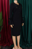 Elegant Solid Color Buttons Patchwork V Neck Wrapped Skirt Dresses