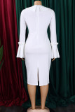 Elegant Solid Color Buttons Patchwork V Neck Wrapped Skirt Dresses
