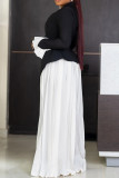 Elegant Buttons Patchwork Contrast V Neck Long Sleeve Two Pieces