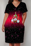 Casual Party Plaid Leopard Print Snowflakes Christmas Tree Print Pocket Contrast V Neck Printed Plus Size Dresses