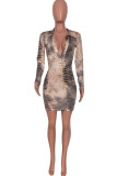 Sexy Casual Print Basic Deep V Neck Wrapped Skirt Dresses