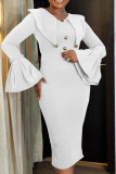 Elegant Solid Color Buttons Patchwork V Neck Wrapped Skirt Dresses
