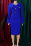 Elegant Solid Color Buttons Patchwork V Neck Wrapped Skirt Dresses
